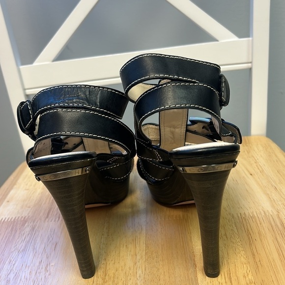Coach Stefanie Vachetta T-Strap Ankle Leather Sandals Wooden Platform He… - Picture 4 of 8